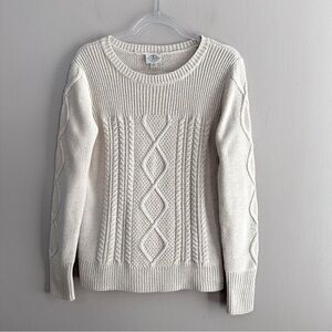 St. John's Bay Cream Beige Cable Knit Fisherman Crewneck Sweater Womens Medium